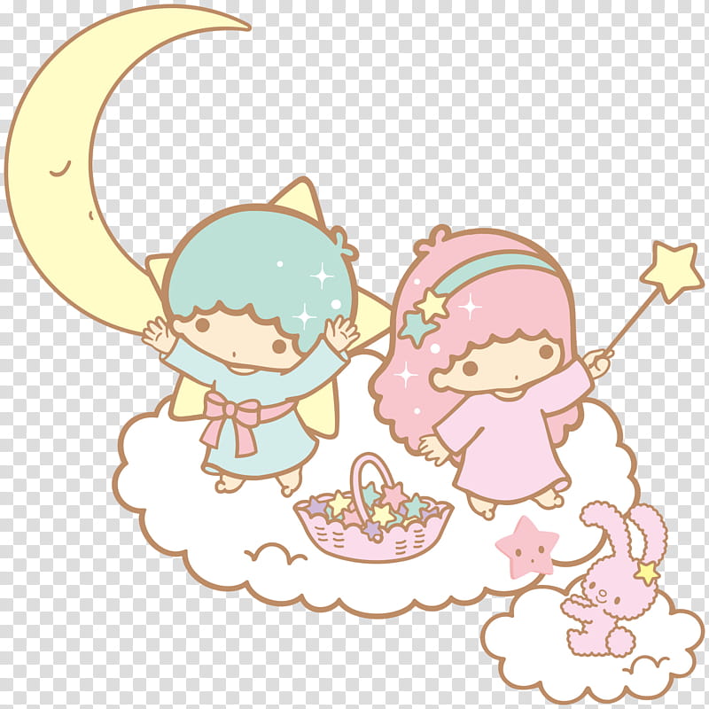 Little Twin Stars, male and girl fairy on clouds transparent background PNG clipart