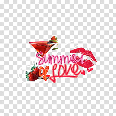 Summer Text, red cocktail glass with summer of love text illustration transparent background PNG clipart