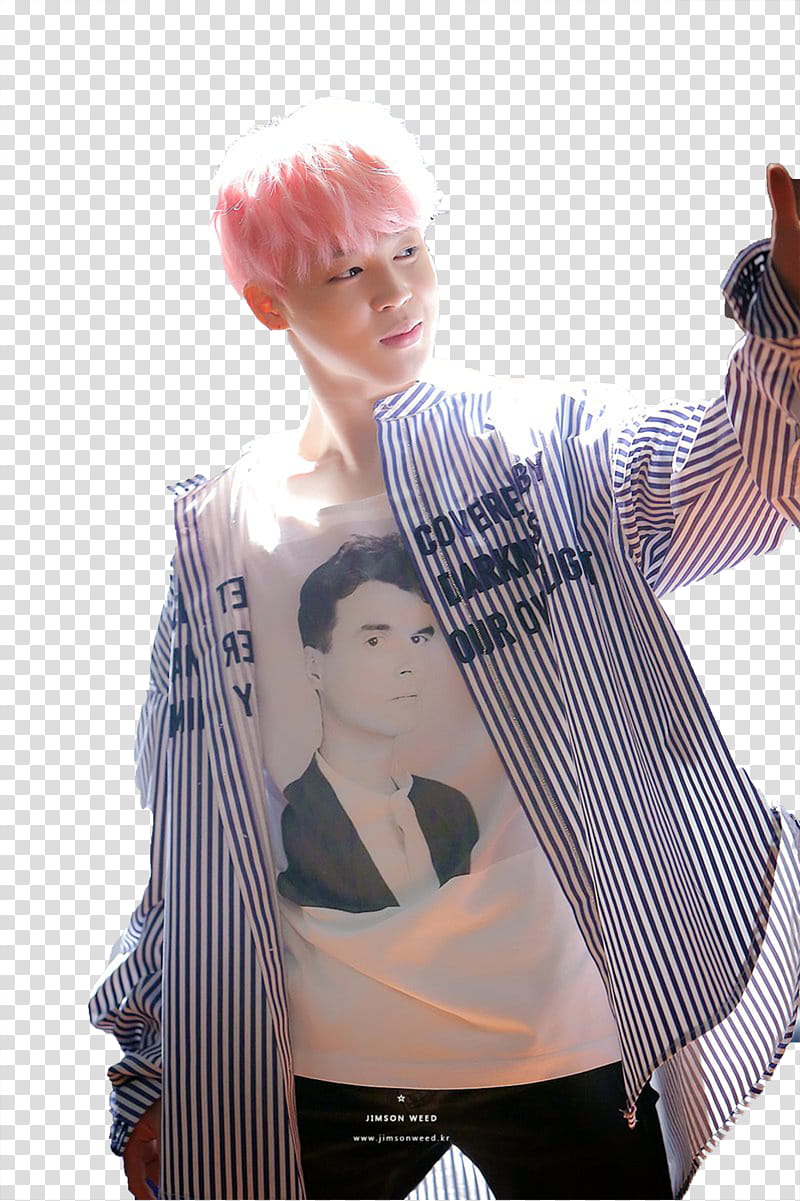 BTS Jimin ah, man wearing black and white pinstriped long-sleeved shirt transparent background PNG clipart