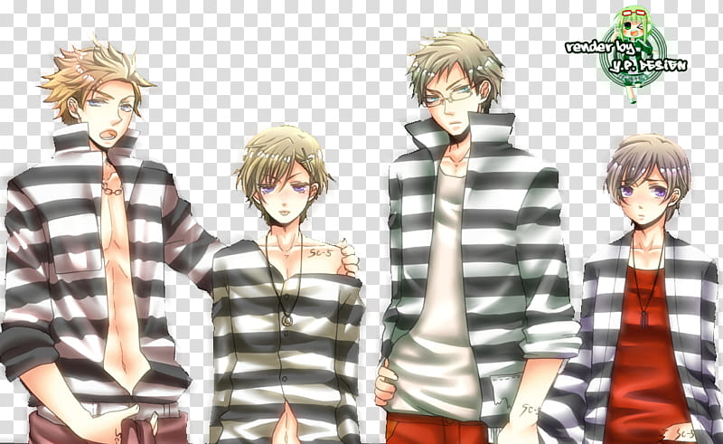 Hetalia in jail render, four anime characters transparent background PNG clipart