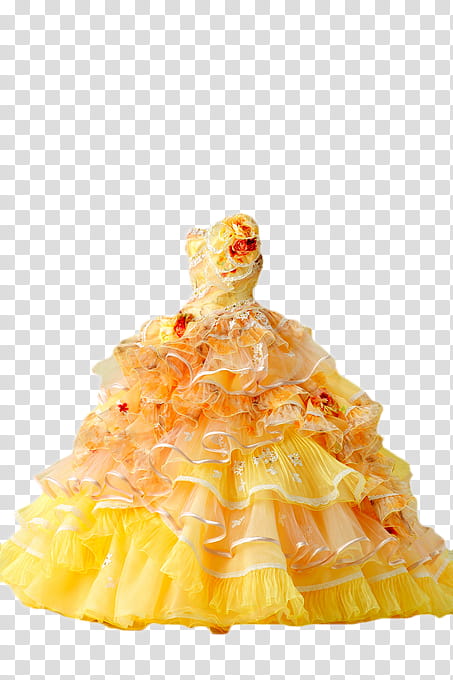 Gown , yellow and orange ruffled sweetheart neckline ball gown transparent background PNG clipart