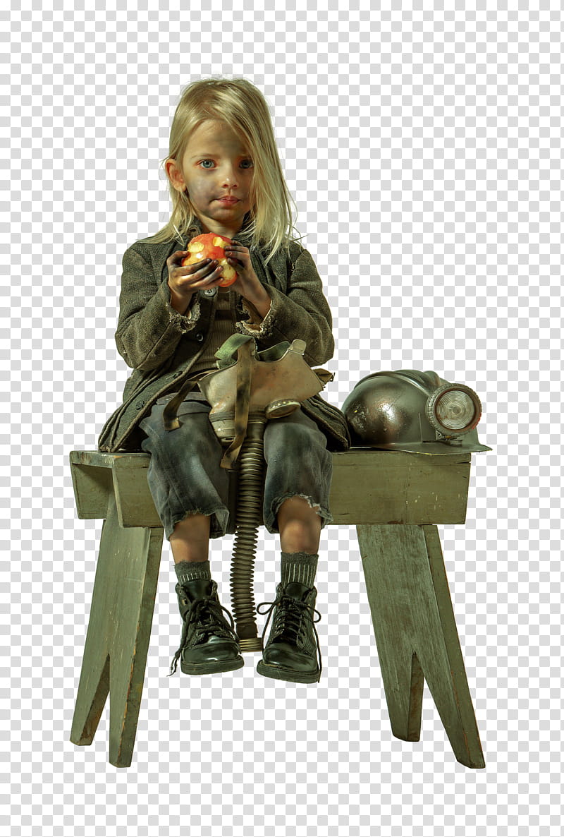 girl miner sitting and eating apple transparent background PNG clipart