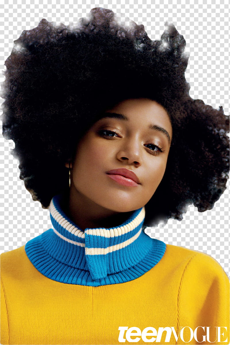 AMANDLA STENBERG, woman wearing yellow and blue turtleneck top transparent background PNG clipart