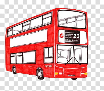 sketch drawing P, red bus illustration transparent background PNG clipart