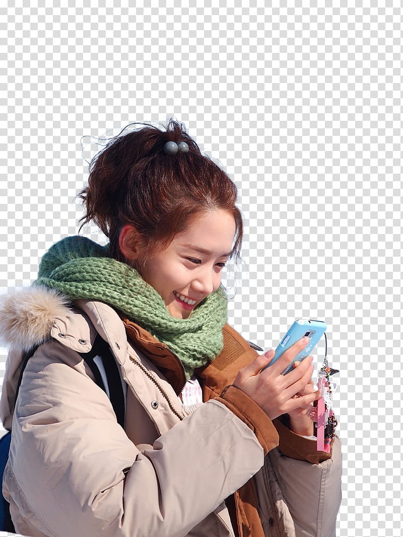 YoonA Love Rain, woman using green smartphone transparent background PNG clipart