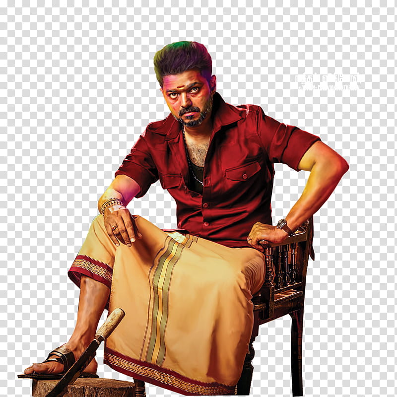 BIGIL VIJAY ST LOOK POSTER ART MB HD PROCESS, sitting man painting transparent background PNG clipart