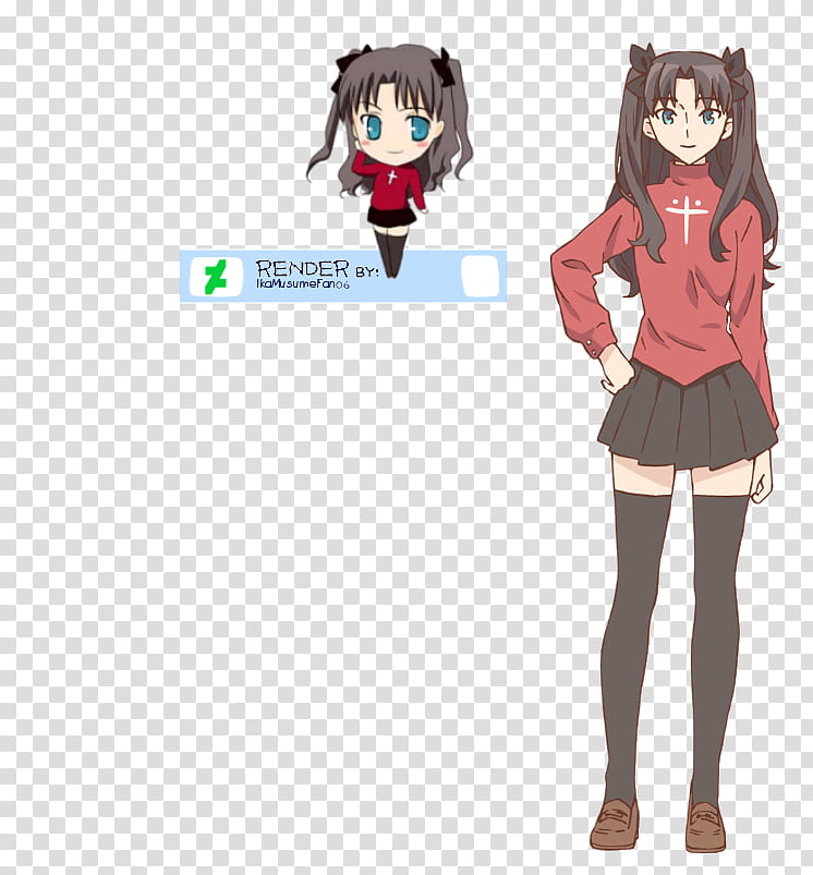 Today Menu for Emiya family Rin Tohsaka render, girl wearing red sweatshirt and skirt transparent background PNG clipart