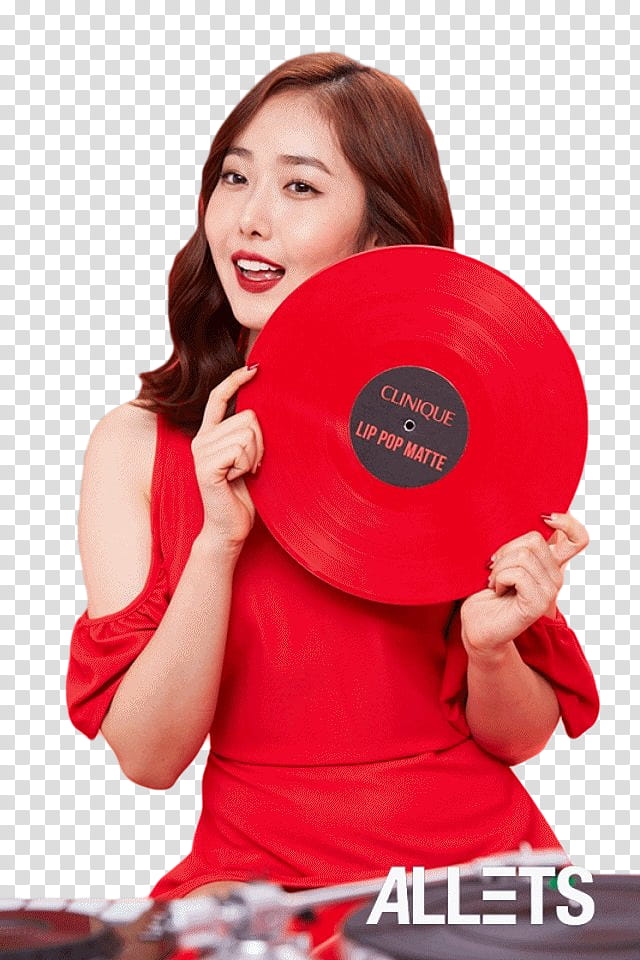 Sinb GFriend Clinique, woman wearing red off-shoulder top holding disc transparent background PNG clipart