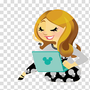 Computer Retro Girl, yellow-haired woman using laptop computer transparent background PNG clipart