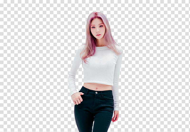 CHAE EUN, woman wearing white crew-neck long-sleeve crop top transparent background PNG clipart