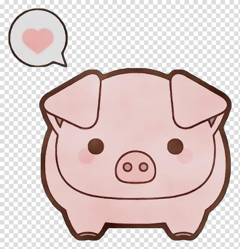domestic pig pink snout nose suidae, Watercolor, Paint, Wet Ink, Cartoon, Live, Fawn transparent background PNG clipart