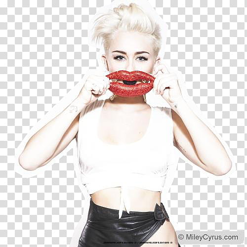 Miley Cyrus Nuevo shoot RAR, Miley Cyrus holding red lips transparent background PNG clipart