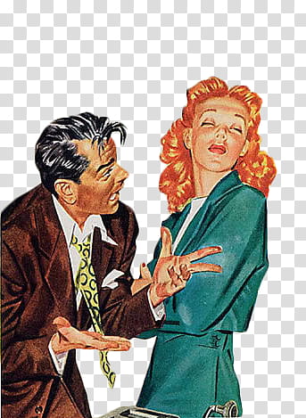 Retro, man and woman talking illustration transparent background PNG clipart