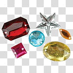New DISCULPA, six assorted-color gemstones illustration transparent background PNG clipart