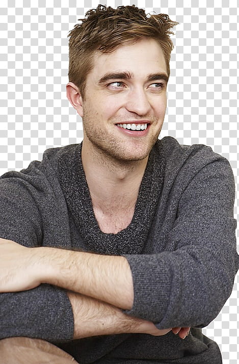 Robert Pattinson, man smiling looking away from camera transparent background PNG clipart