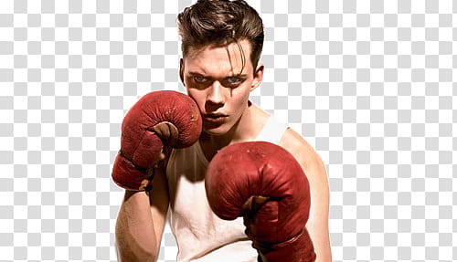 Bill Skarsgard, man wearing red gloves and white tank top transparent background PNG clipart