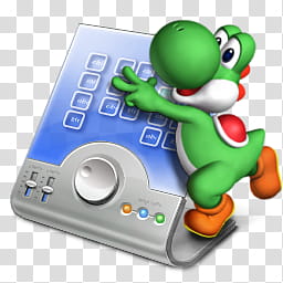 super mario icons , Control Panel yoshi, green frog beside gray electronic device illustration transparent background PNG clipart