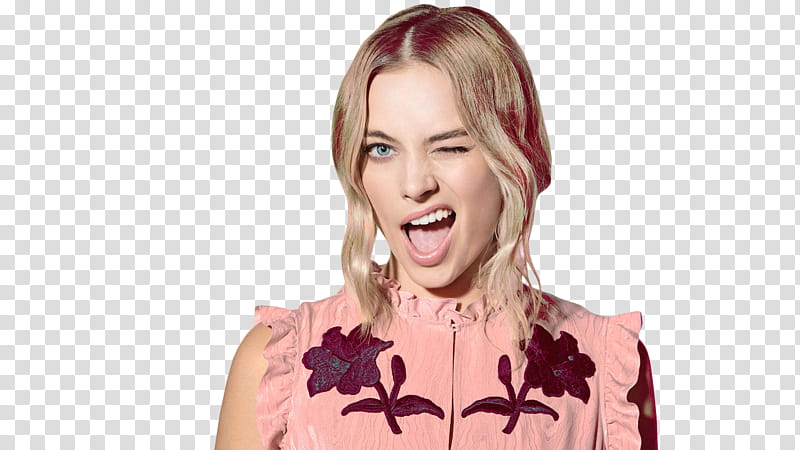 Margot Robbie, woman wearing pink sleeveless top transparent background PNG clipart