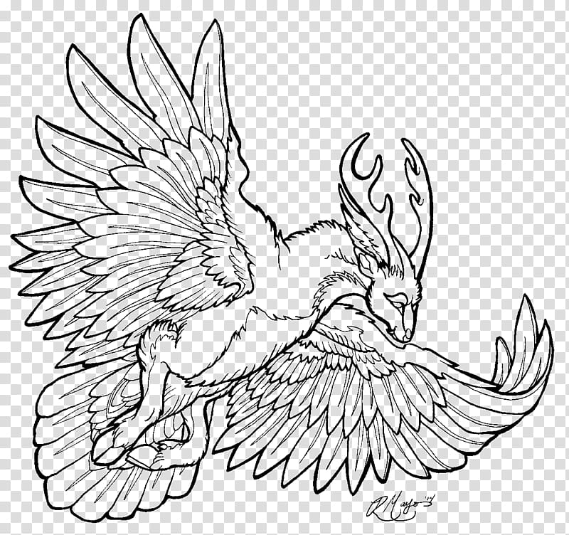 Peryton lineart, mystical creature illustration transparent background PNG clipart