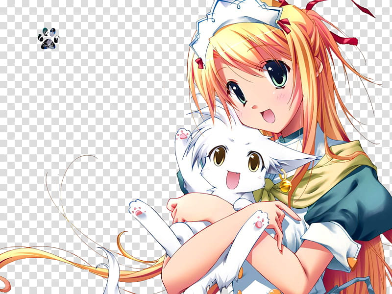 Render Anime Girl, anime character hugging cat transparent background PNG clipart