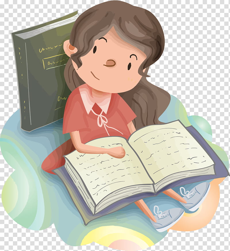 Reading cartoon learning child homework, Sitting transparent background