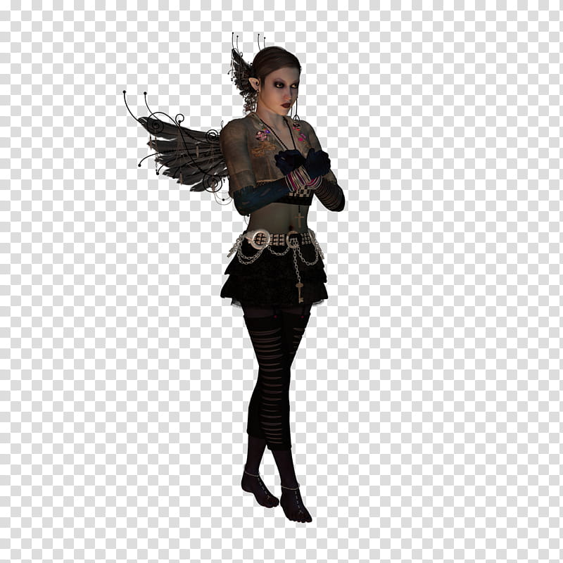 Badassfairy, female CGI character with black wings transparent background PNG clipart