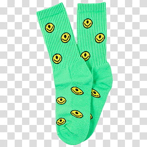 Green aesthetic, pair of green-and-yellow socks transparent background PNG clipart