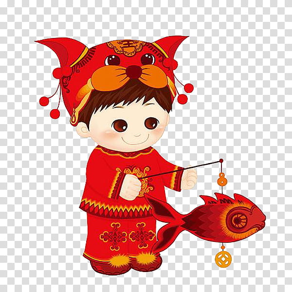 Chinese New Year Character, Fenghu, Festival, Child, Boy, Cartoon, Lantern, Orange transparent background PNG clipart