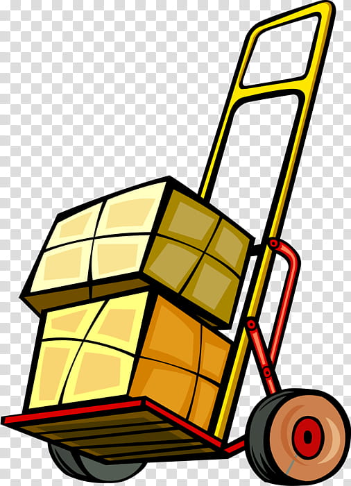 Car, Hand Truck, Cart, Box, Vehicle, Yellow, Rolling, Moving transparent background PNG clipart