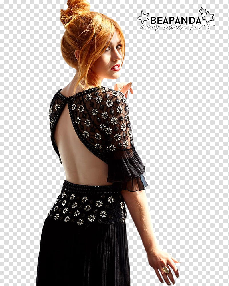 Katherine McNamara, Woman wearing black backless dress transparent background PNG clipart