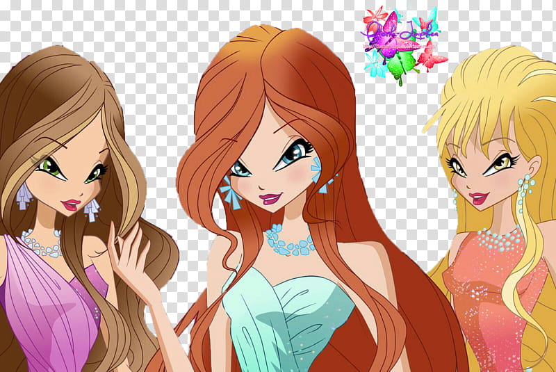 Winx Club Bloom Flora and Stella transparent background PNG clipart