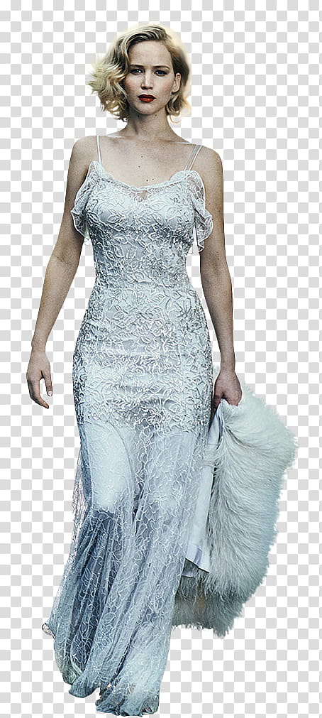 Jennifer Lawrence, women's gray spaghetti strap maxi dress transparent background PNG clipart