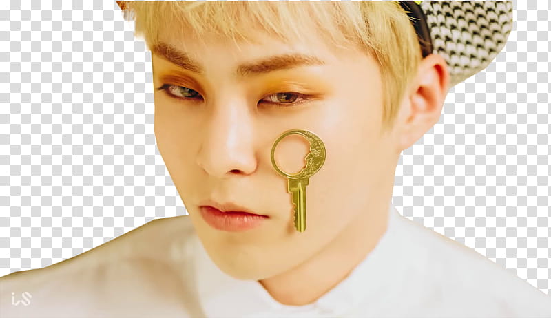 EXO CBX Blooming Day MV, man with blonde with key on cheek transparent background PNG clipart