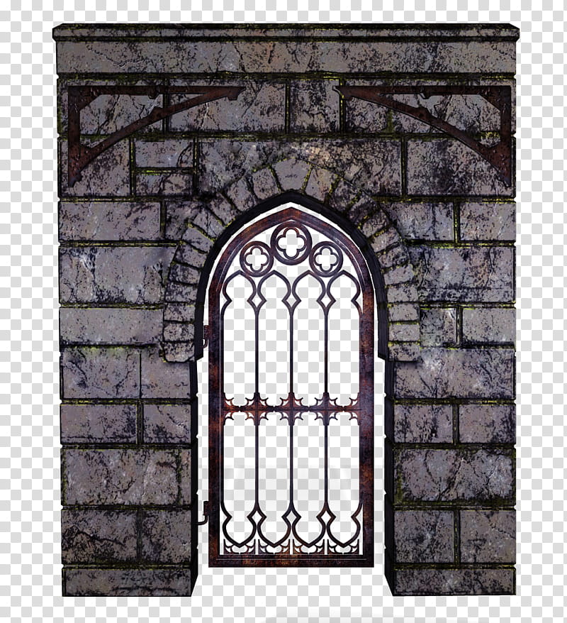 TWD Castle wall with door, concrete brick wall with brown metal door transparent background PNG clipart