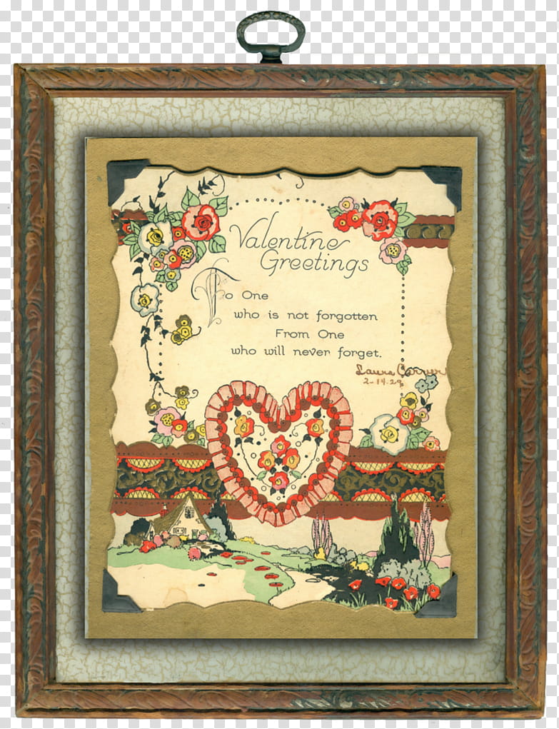 Sweet valentine , red flowers painting with brown wooden frame transparent background PNG clipart