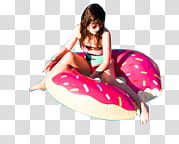 , woman seating on pink doughnut swim ring transparent background PNG clipart