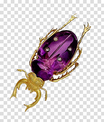 Insect Jewelry s, purple and gold-colored beetle jewelry with diamond studs transparent background PNG clipart