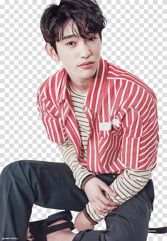 JINYOUNG GOT, cutout of man wearing red and white pinstriped shirt transparent background PNG clipart