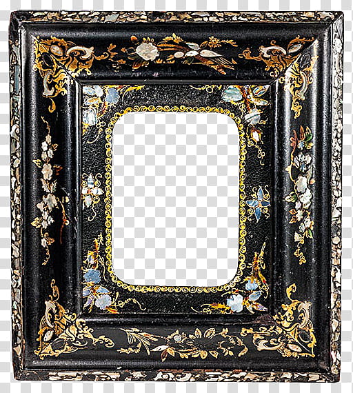 Antique Frames  s, black, orange, and yellow flower painted frame transparent background PNG clipart