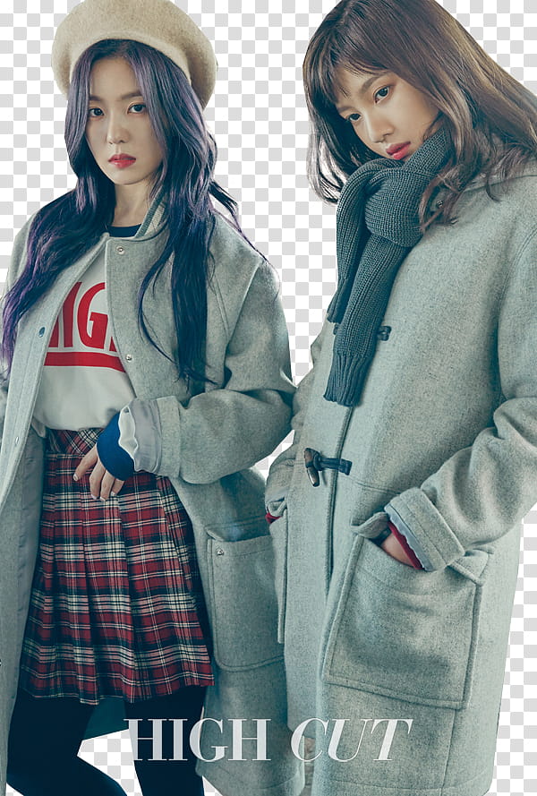 Joy x Irene Red Velvet , two women wearing gray coats transparent background PNG clipart