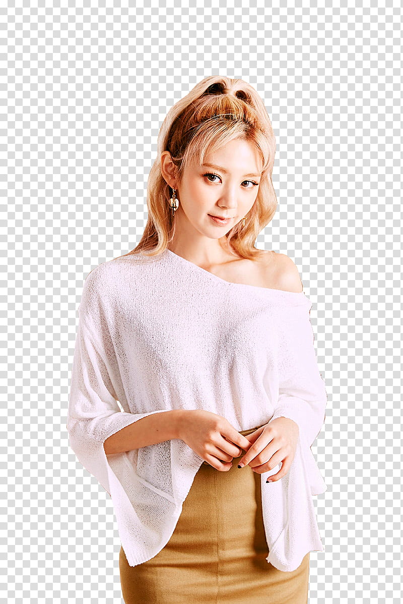 CHAE EUN, woman in white off-shoulder long-sleeved top transparent background PNG clipart