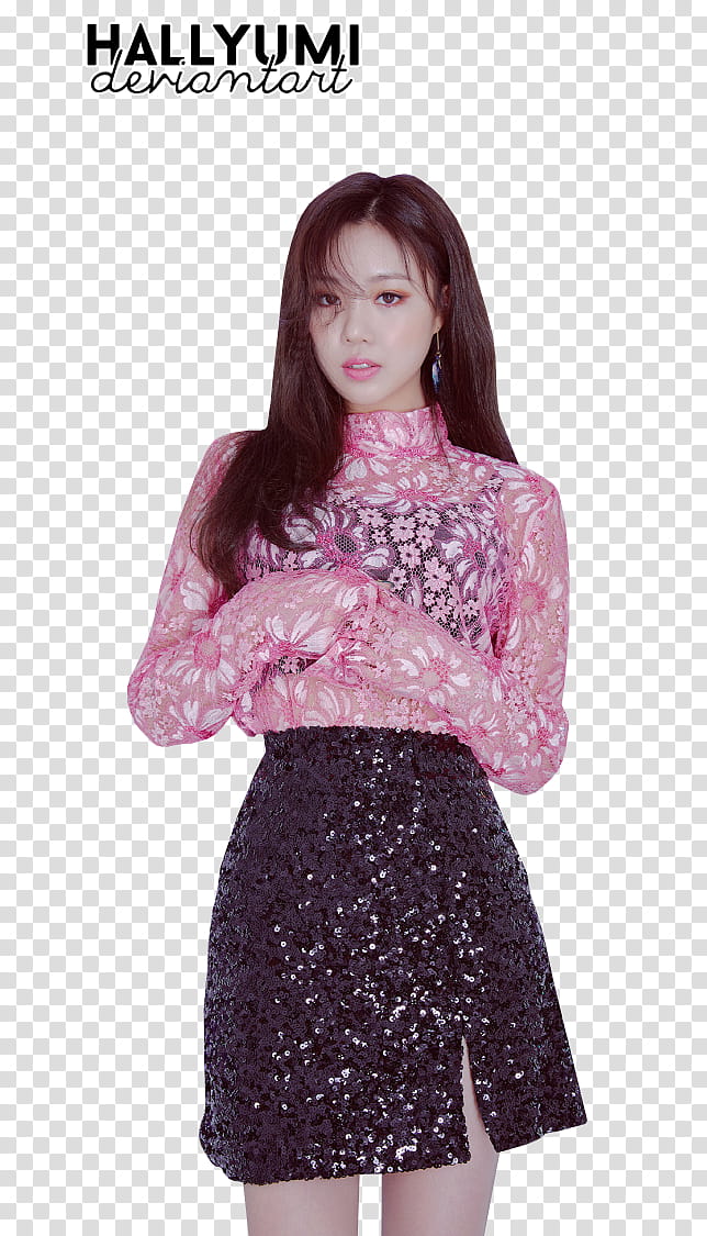 G I DLE, women's pink floral long-sleeved top transparent background PNG clipart