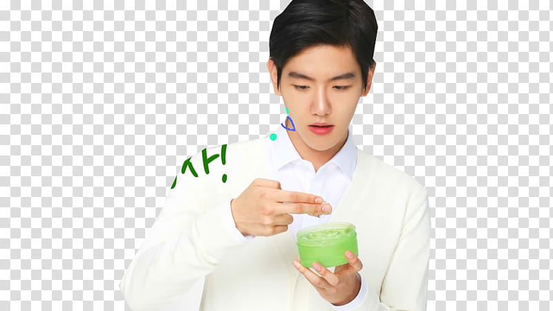 Baekhyun Nature Republic, man holding container with gel on fingers transparent background PNG clipart