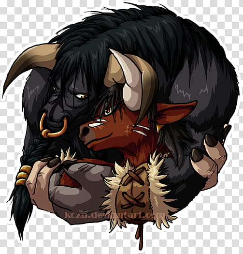 WoW, Tauren Couple, black water buffalo and brown horse character transparent background PNG clipart