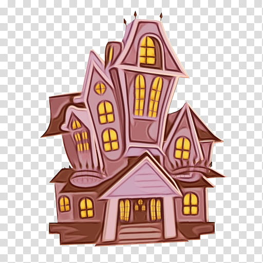 Haunted House, Watercolor, Paint, Wet Ink, Cartoon, Ghost, Drawing, Horror transparent background PNG clipart