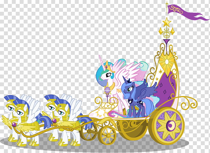 Request Chariot and company, My Little Pony blue purple and white unicorns riding gold chariot transparent background PNG clipart