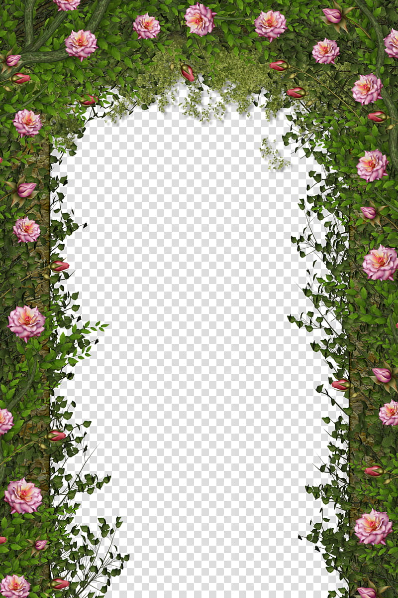 Floral Entrance, green and pink floral arch border transparent background PNG clipart