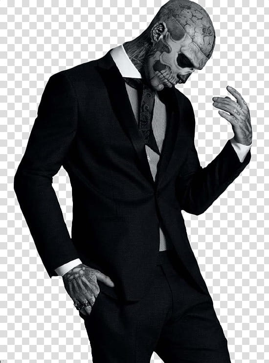 male with corpse makeup wears black shawl lapeled suit transparent background PNG clipart