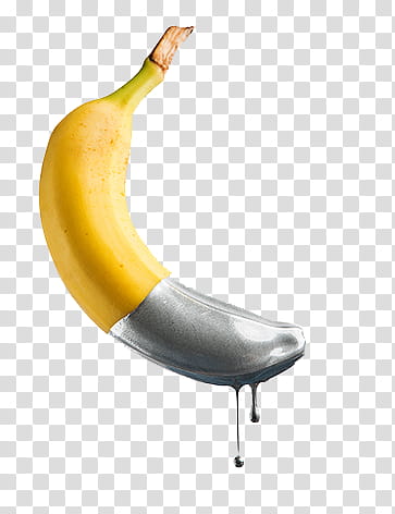 ripe banana dipped on silver liquid transparent background PNG clipart