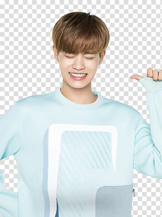 Wanna One Innisfree Part P, man wearing teal sweatshirt transparent background PNG clipart